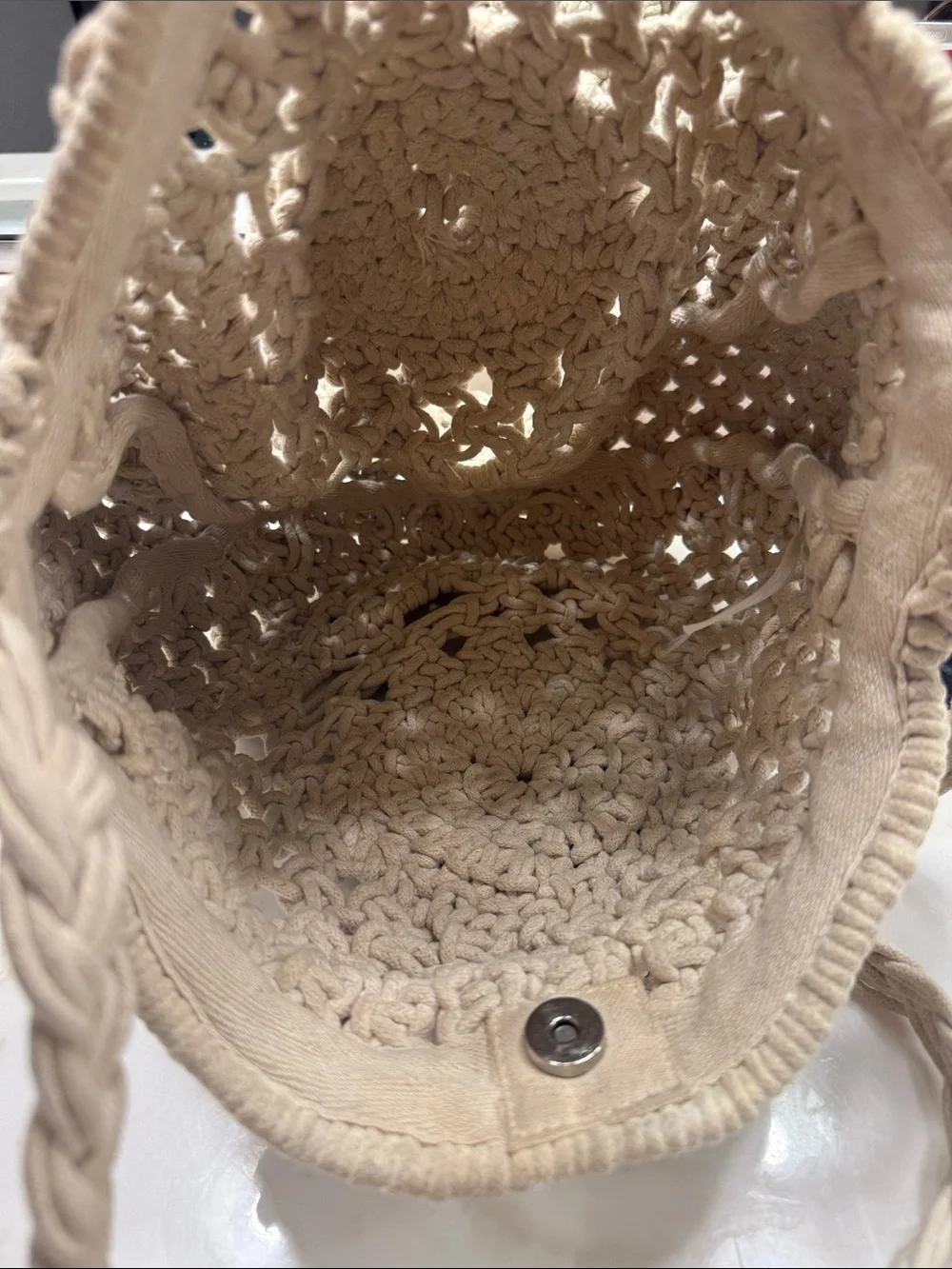 Magid Off-White Crochet Round Crossbody Bag